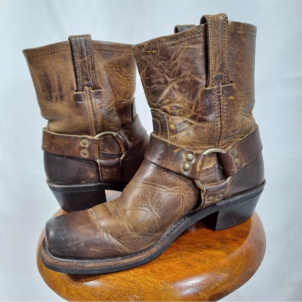 Frye Brown Leather Short Harness Motorcycle Boots
